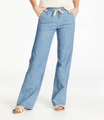 Women's Lakewashed Pull-On Chinos, Mid-Rise Wide-Leg Chambray | L.L.Bean