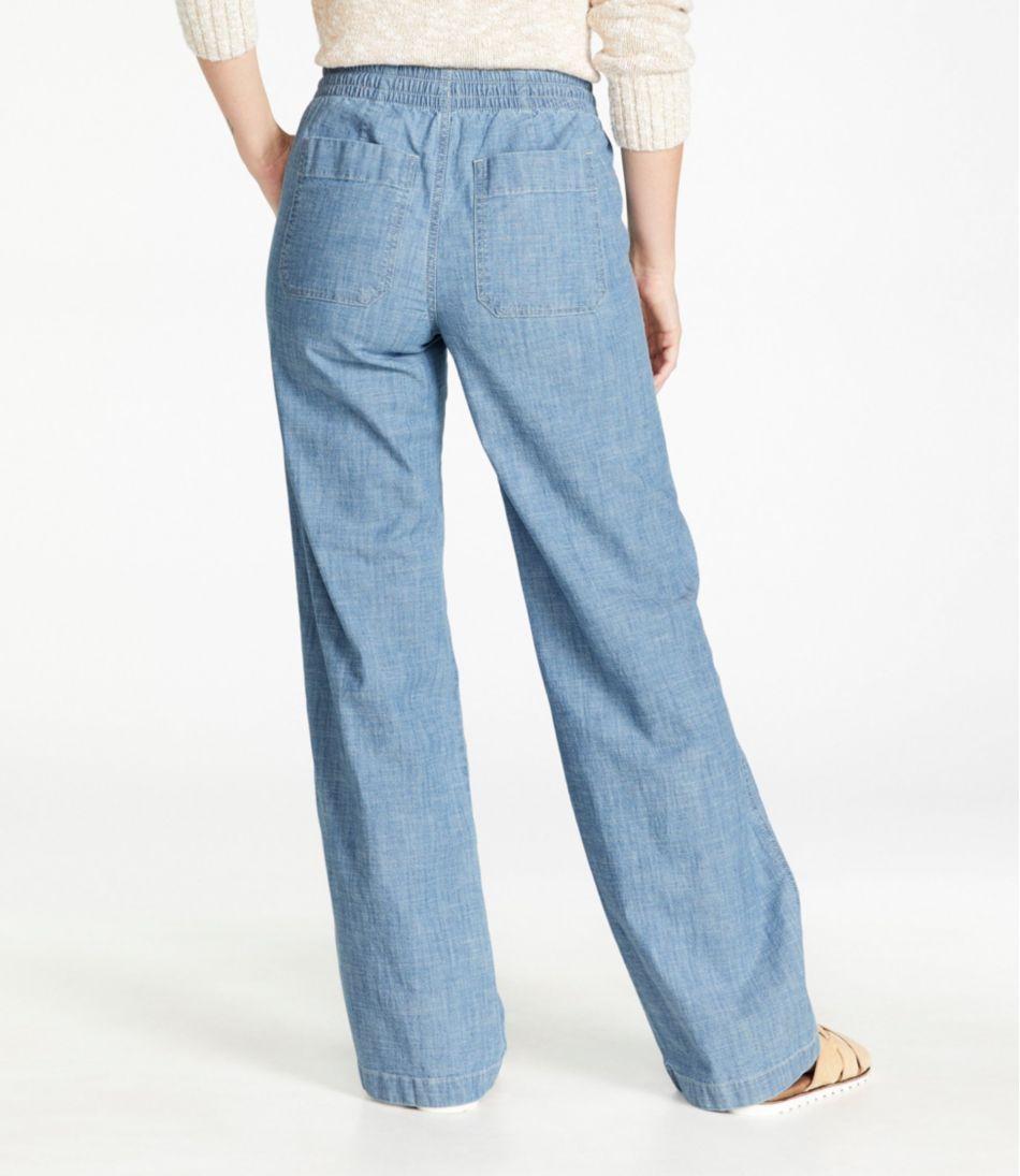 Women's Lakewashed Pull-On Chinos, Mid-Rise Wide-Leg Chambray | L.L.Bean