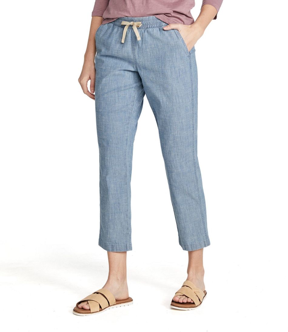Women's Lakewashed Pull-On Chinos, Mid-Rise Chambray Ankle Pants | L.L.Bean