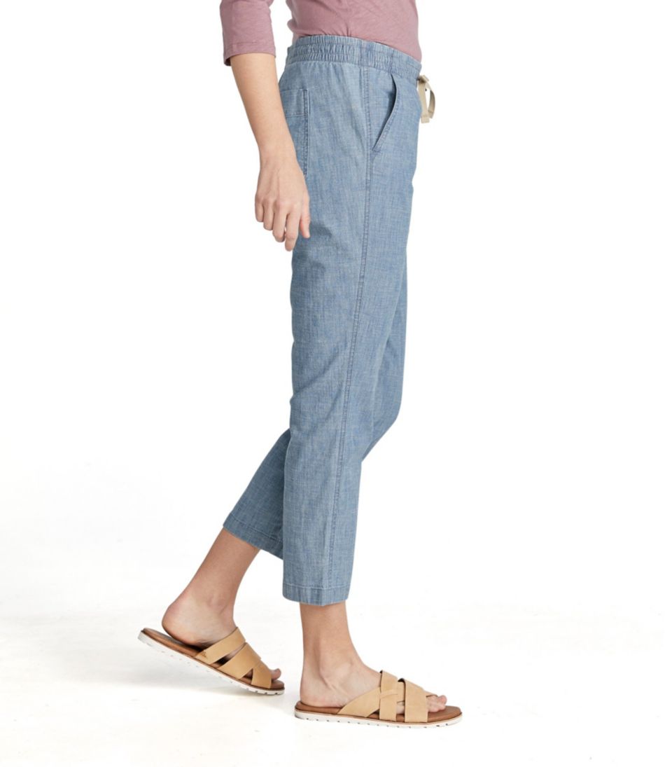 Women's Lakewashed Pull-On Chinos, Mid-Rise Chambray Ankle Pants | L.L.Bean