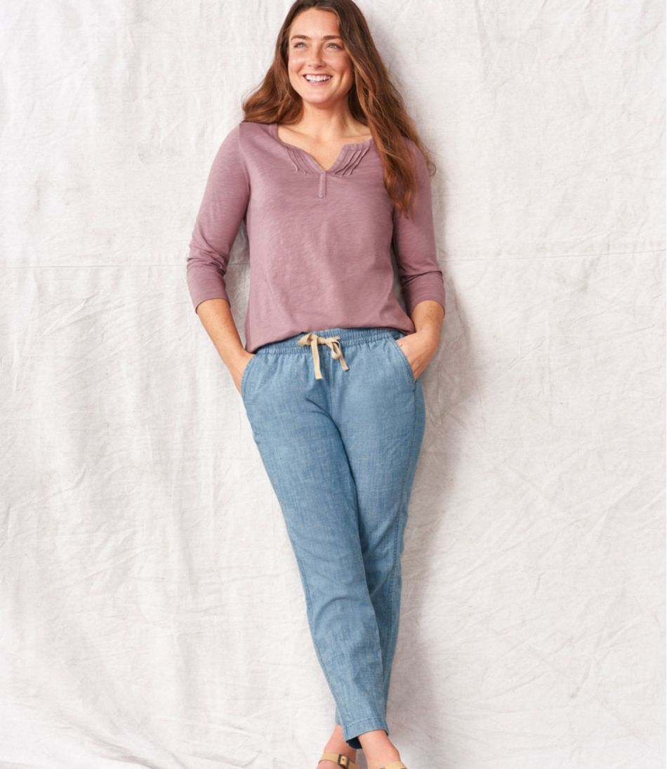 Women's Lakewashed Pull-On Chinos, Mid-Rise Chambray Ankle Pants | L.L.Bean