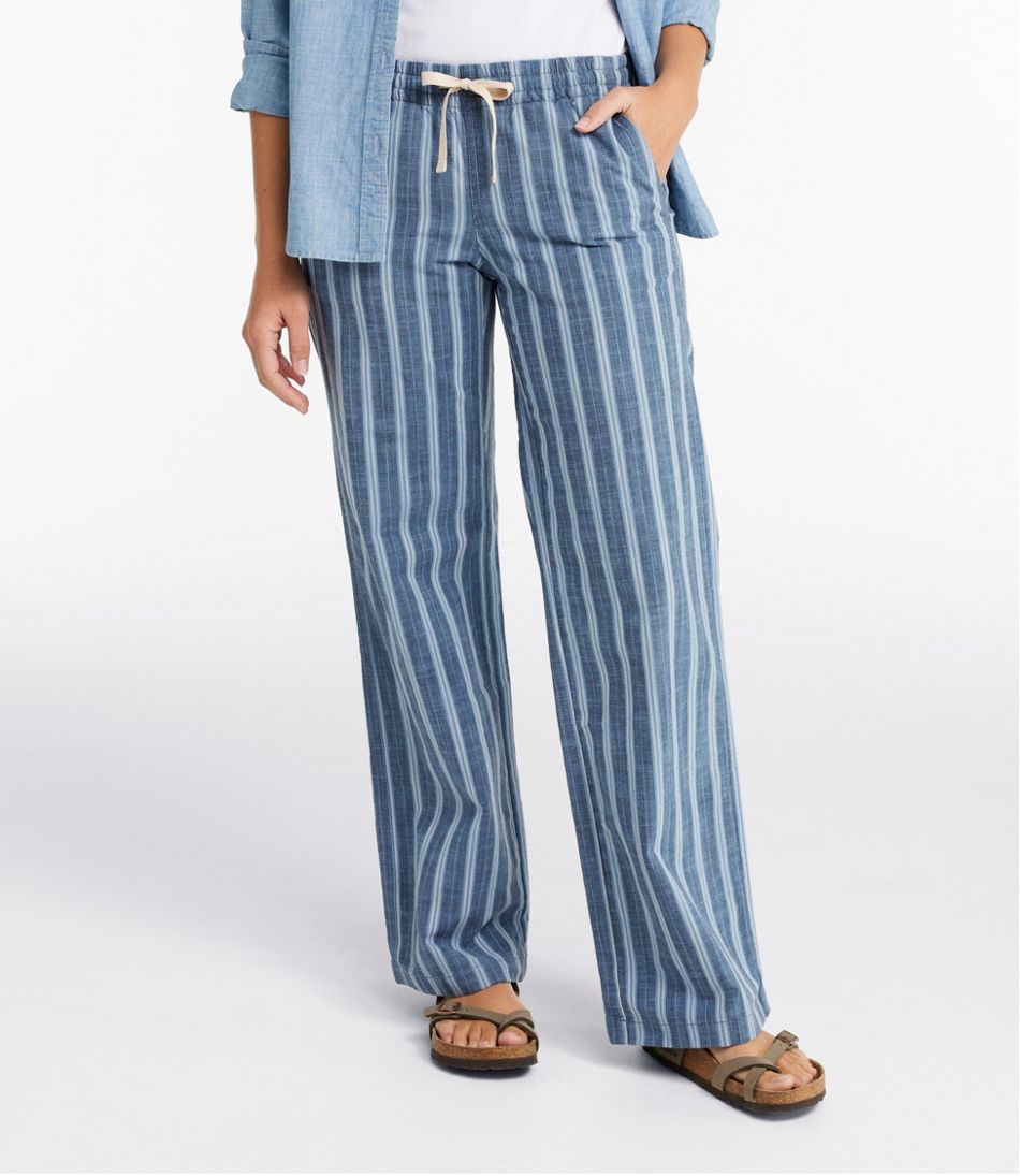 Women's Lakewashed Pull-On Chinos, Mid-Rise Wide-Leg Stripe Chambray | L.L.Bean