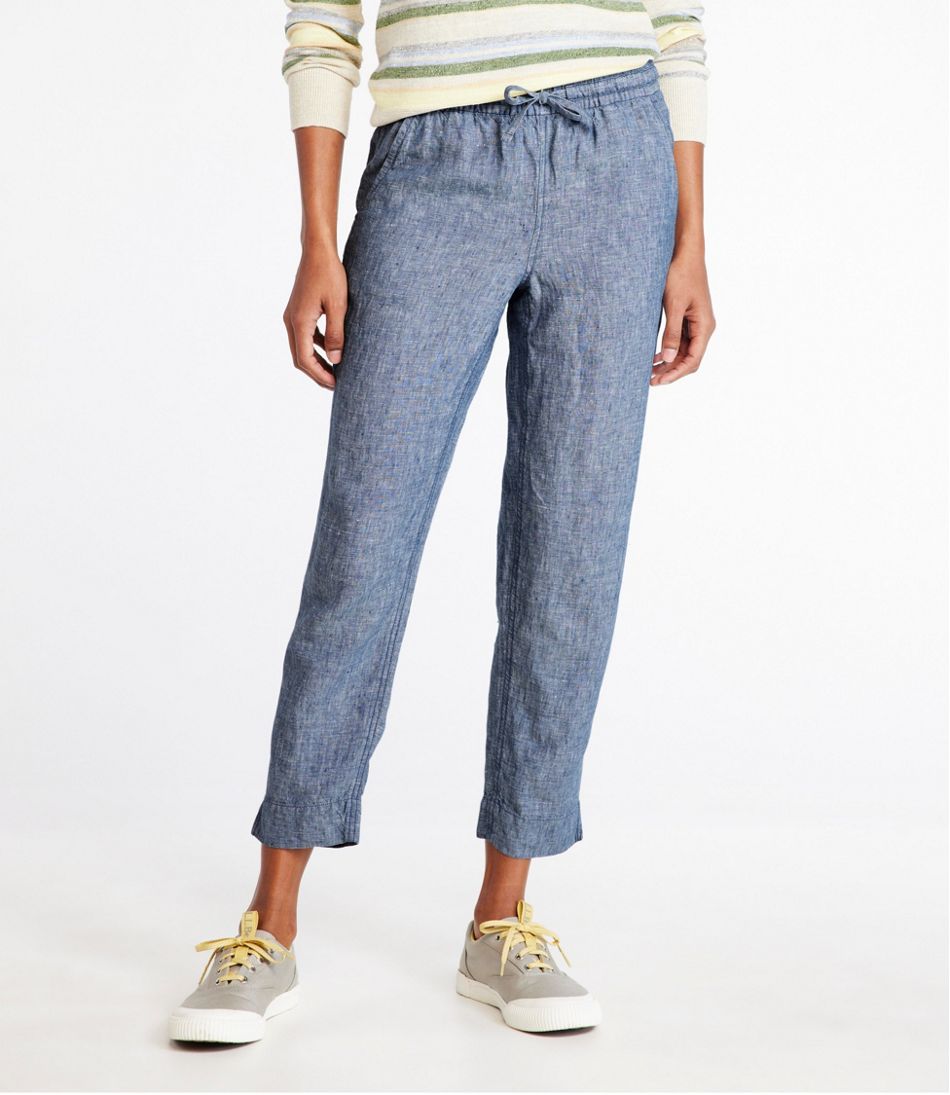 Women's Premium Linen Pull-On Ankle Pants, Mid-Rise Tapered-Leg | L.L.Bean