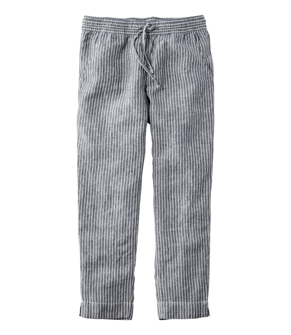 Women's Premium Linen Pull-On Ankle Pants, Mid-Rise Tapered-Leg Stripe | L.L.Bean