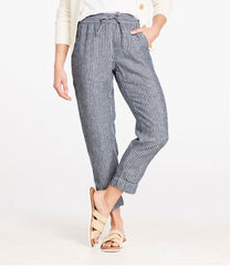Women's Premium Linen Pull-On Ankle Pants, Mid-Rise Tapered-Leg Stripe | L.L.Bean