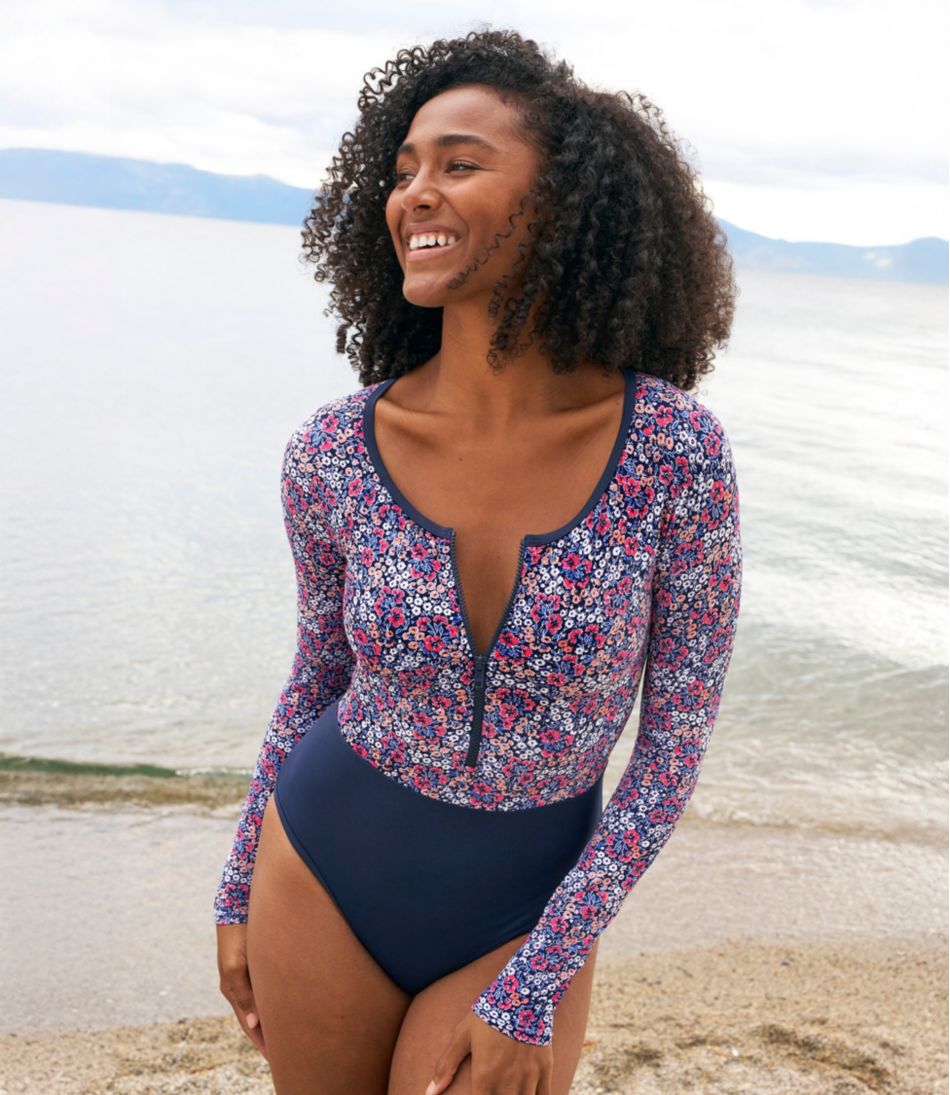 Women's Coastal Essentials Swimwear, Long-Sleeve Tanksuit Print | L.L.Bean