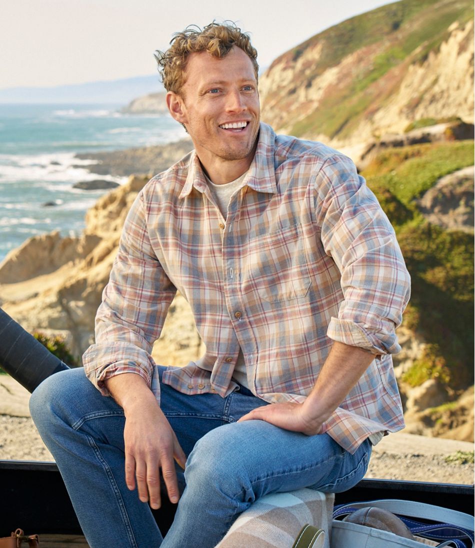 Men's Sunwashed Corduroy Shirt, Slightly Fitted Untucked Fit, Plaid | L.L.Bean