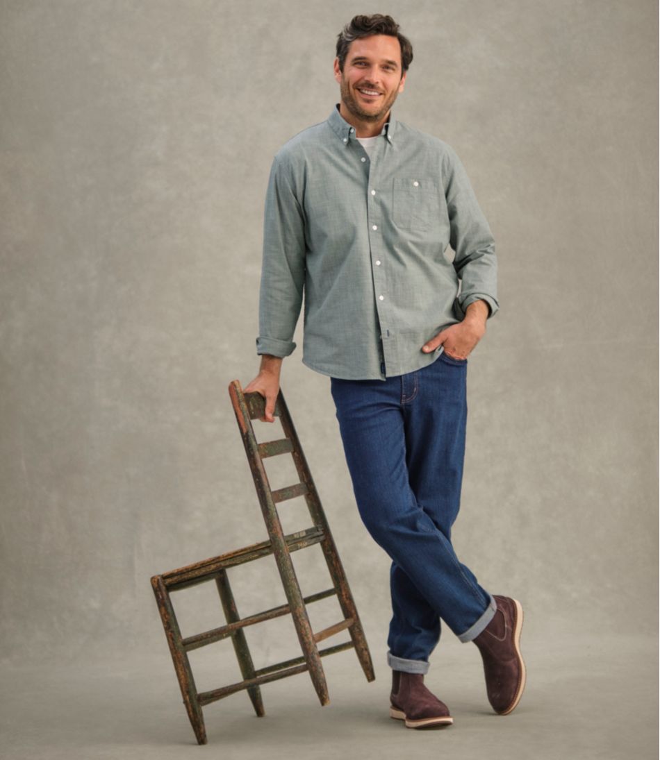 Men's Comfort Stretch® Chambray Shirt, Traditional Untucked Fit, Long-Sleeve | L.L.Bean