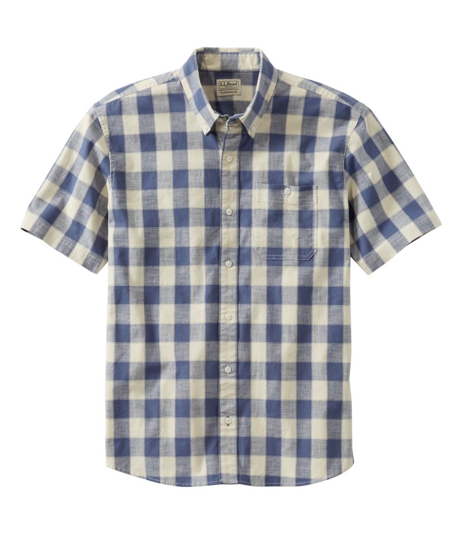 Men's Comfort Stretch® Chambray Shirt, Traditional Untucked Fit, Short-Sleeve, Plaid | L.L.Bean