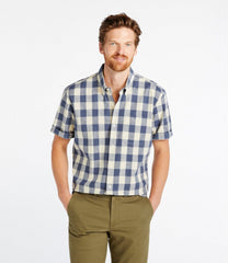 Men's Comfort Stretch® Chambray Shirt, Traditional Untucked Fit, Short-Sleeve, Plaid | L.L.Bean