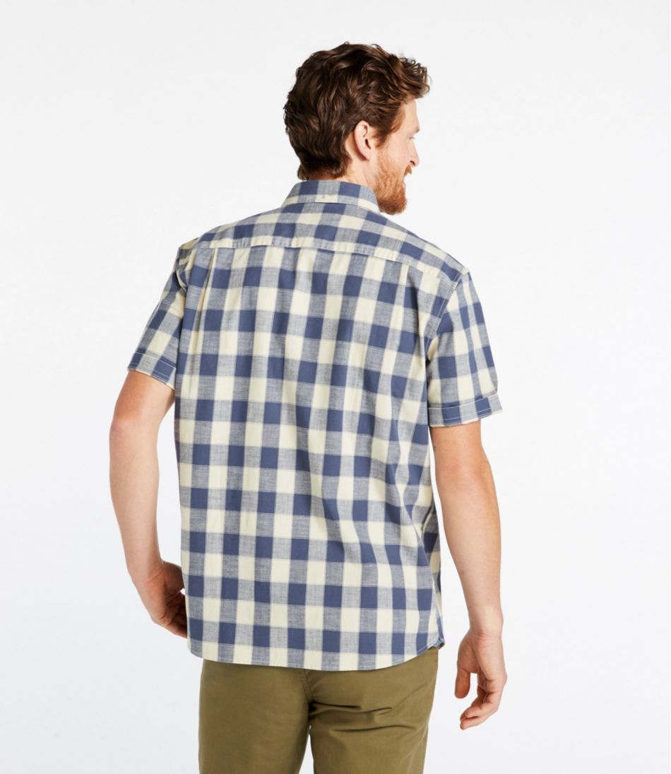 Men's Comfort Stretch® Chambray Shirt, Traditional Untucked Fit, Short-Sleeve, Plaid | L.L.Bean