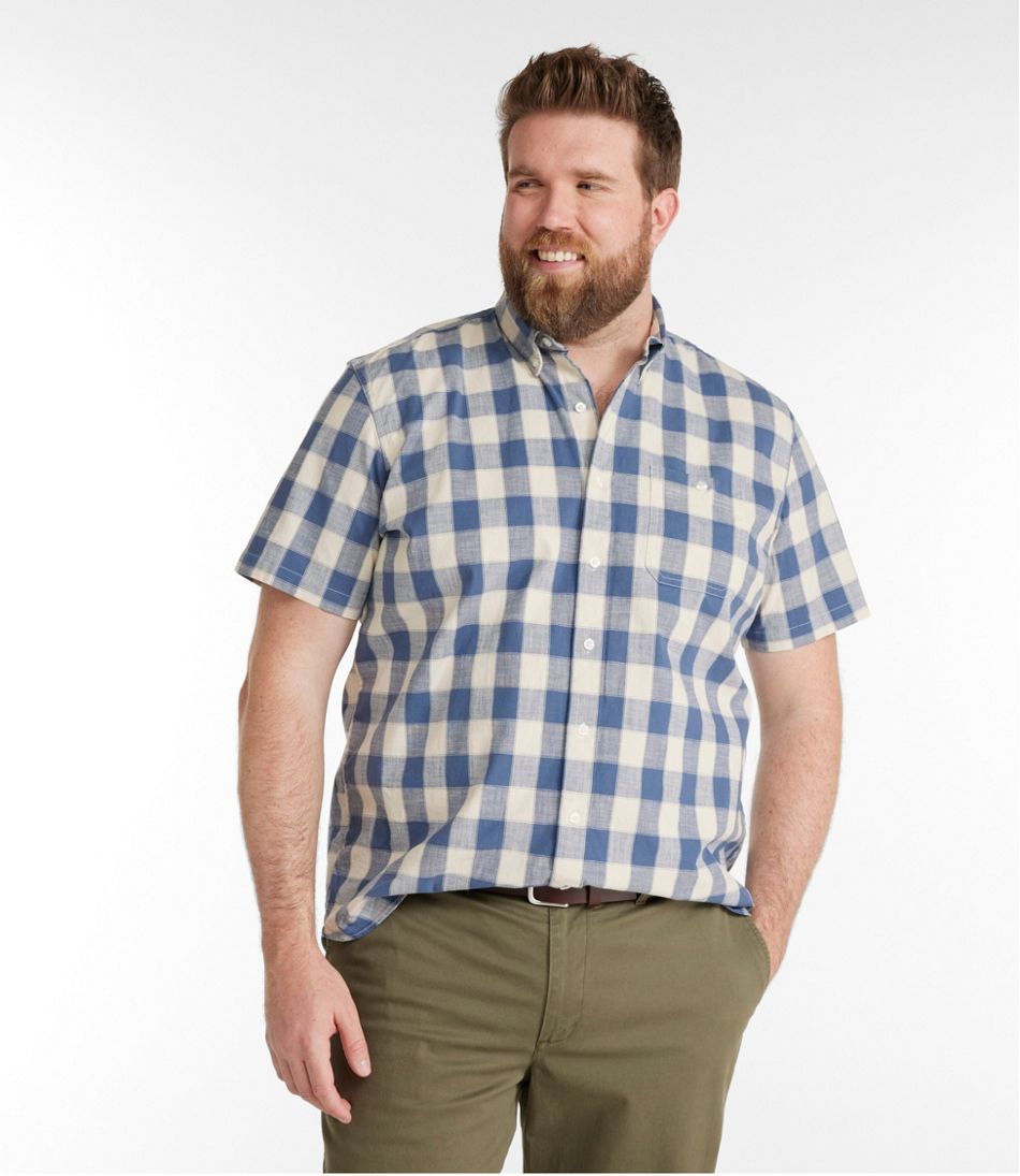 Men's Comfort Stretch® Chambray Shirt, Traditional Untucked Fit, Short-Sleeve, Plaid | L.L.Bean