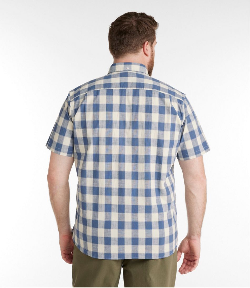 Men's Comfort Stretch® Chambray Shirt, Traditional Untucked Fit, Short-Sleeve, Plaid | L.L.Bean