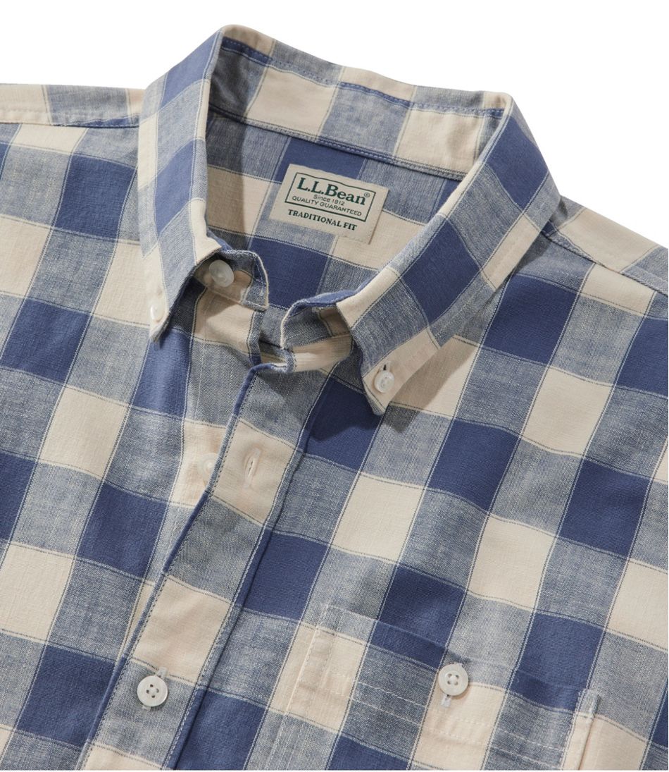 Men's Comfort Stretch® Chambray Shirt, Traditional Untucked Fit, Short-Sleeve, Plaid | L.L.Bean