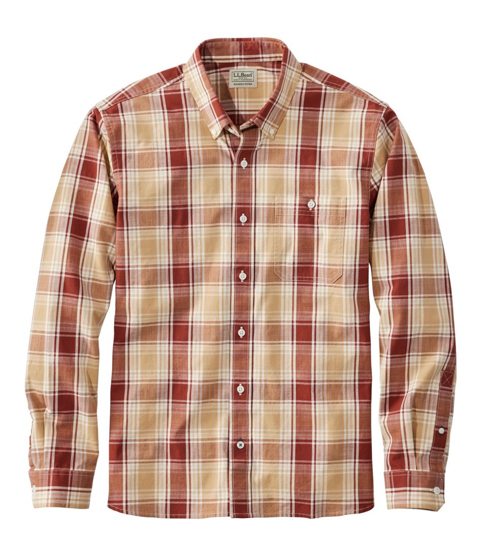 Men's Comfort Stretch® Chambray Shirt, Long-Sleeve, Slightly Fitted Untucked Fit, Plaid | L.L.Bean