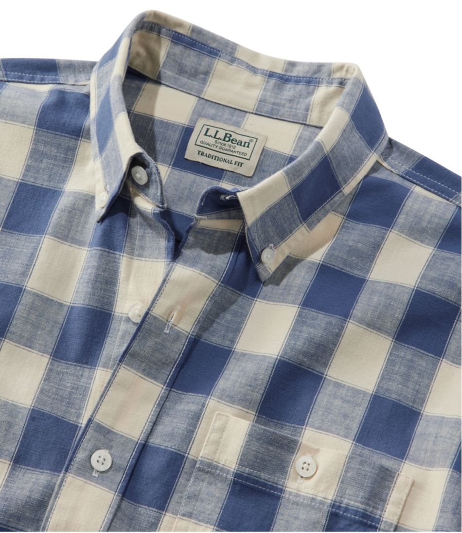 Men's Comfort Stretch® Chambray Shirt, Long-Sleeve, Slightly Fitted Untucked Fit, Plaid | L.L.Bean