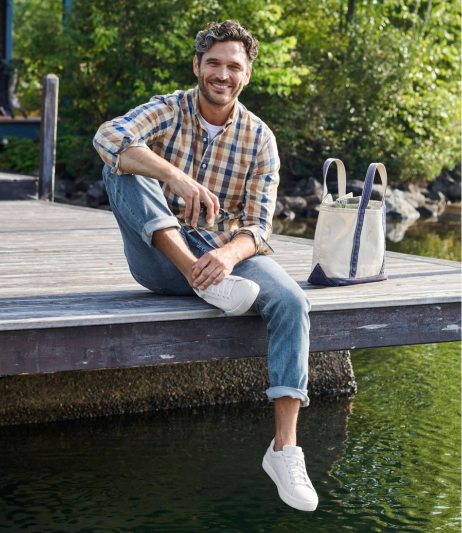 Men's Comfort Stretch® Chambray Shirt, Long-Sleeve, Slightly Fitted Untucked Fit, Plaid | L.L.Bean