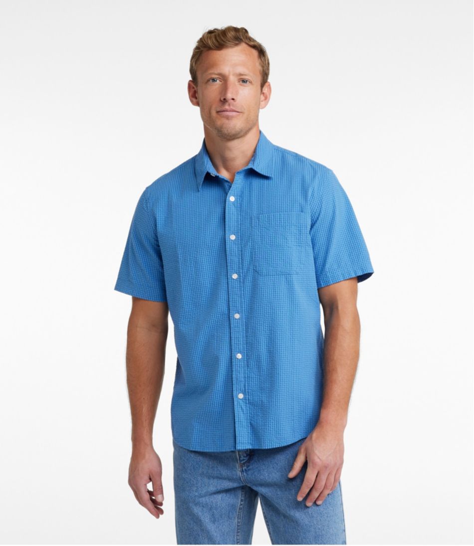 Men's Organic Cotton Seersucker Shirt, Short-Sleeve, Slightly Fitted, Plaid | L.L.Bean