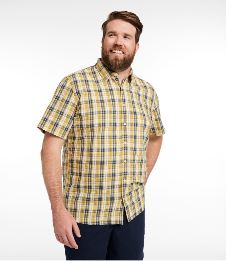 Men's Organic Cotton Seersucker Shirt, Short-Sleeve, Slightly Fitted, Plaid | L.L.Bean