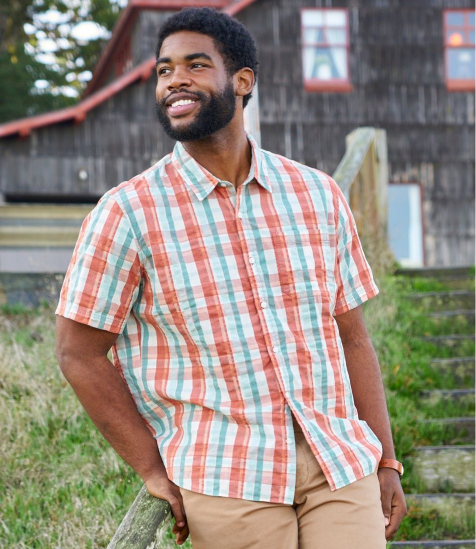 Men's Organic Cotton Seersucker Shirt, Short-Sleeve, Slightly Fitted, Plaid | L.L.Bean