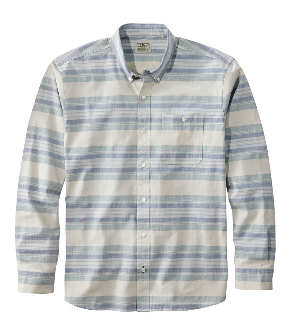 Men's Comfort Stretch Chambray Shirt, Traditional Untucked Fit, Long-Sleeve, Stripe | L.L.Bean