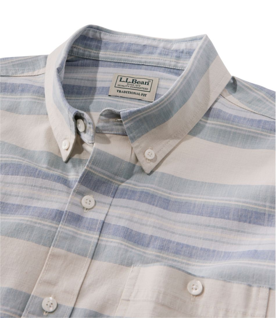 Men's Comfort Stretch Chambray Shirt, Traditional Untucked Fit, Long-Sleeve, Stripe | L.L.Bean
