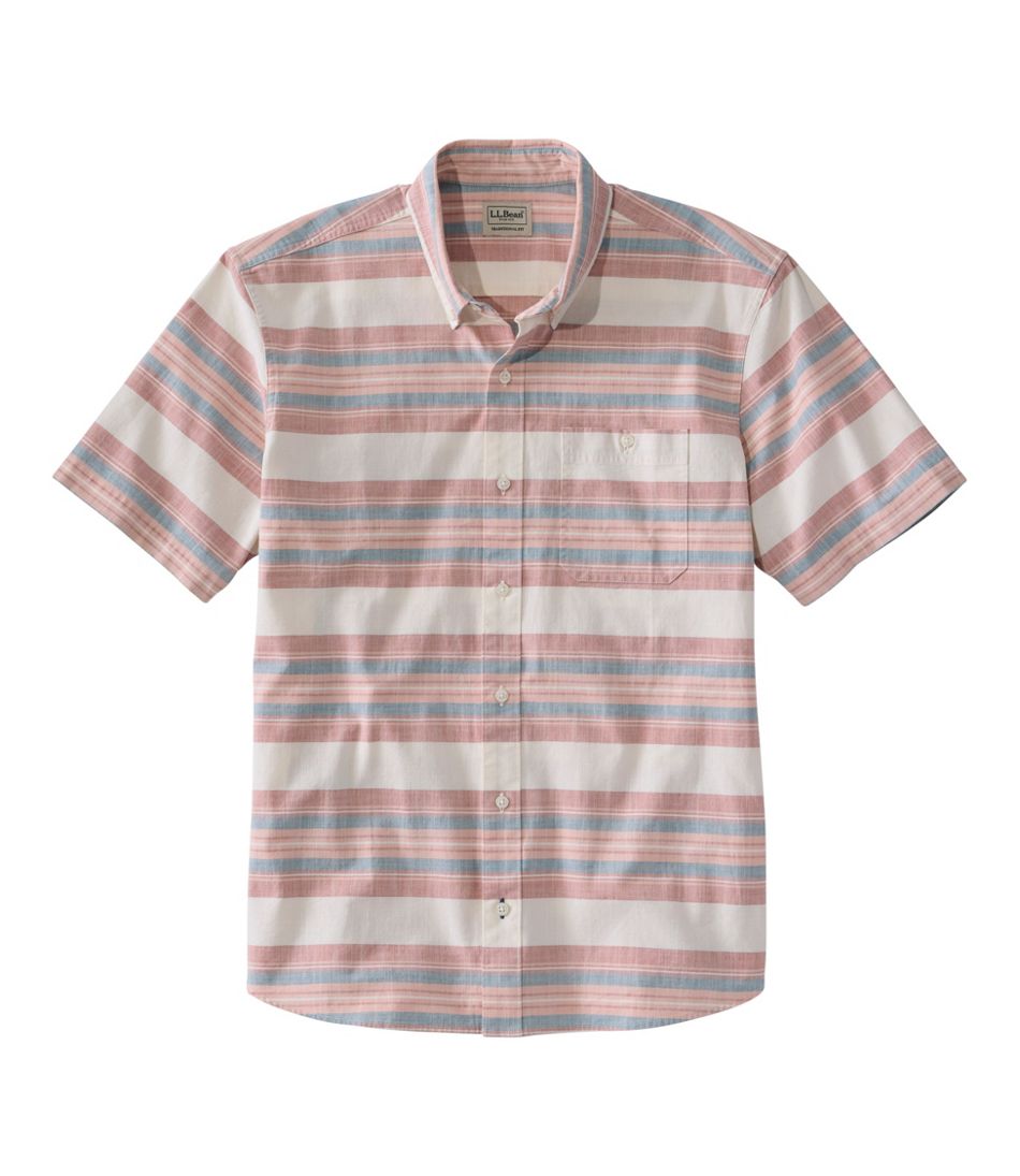 Men's Comfort Stretch Chambray Shirt, Traditional Untucked Fit, Short-Sleeve, Stripe | L.L.Bean