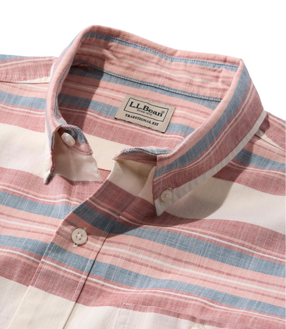 Men's Comfort Stretch Chambray Shirt, Traditional Untucked Fit, Short-Sleeve, Stripe | L.L.Bean