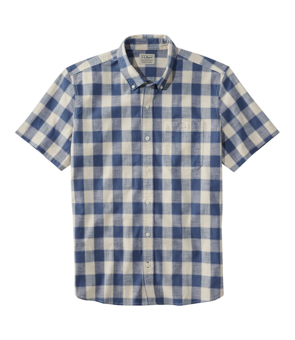Men's Comfort Stretch® Chambray Shirt, Slightly Fitted Untucked Fit, Short-Sleeve, Plaid | L.L.Bean