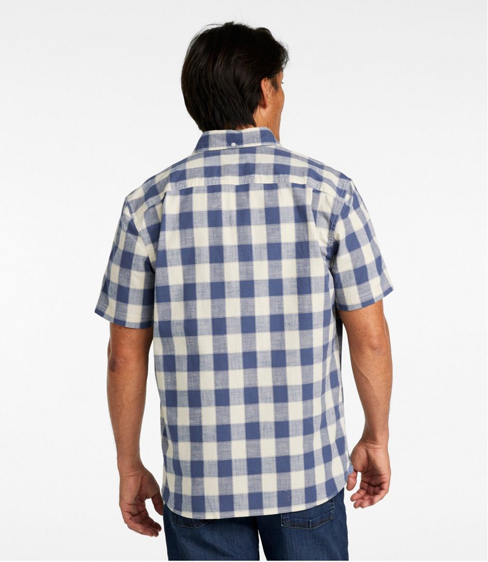 Men's Comfort Stretch® Chambray Shirt, Slightly Fitted Untucked Fit, Short-Sleeve, Plaid | L.L.Bean