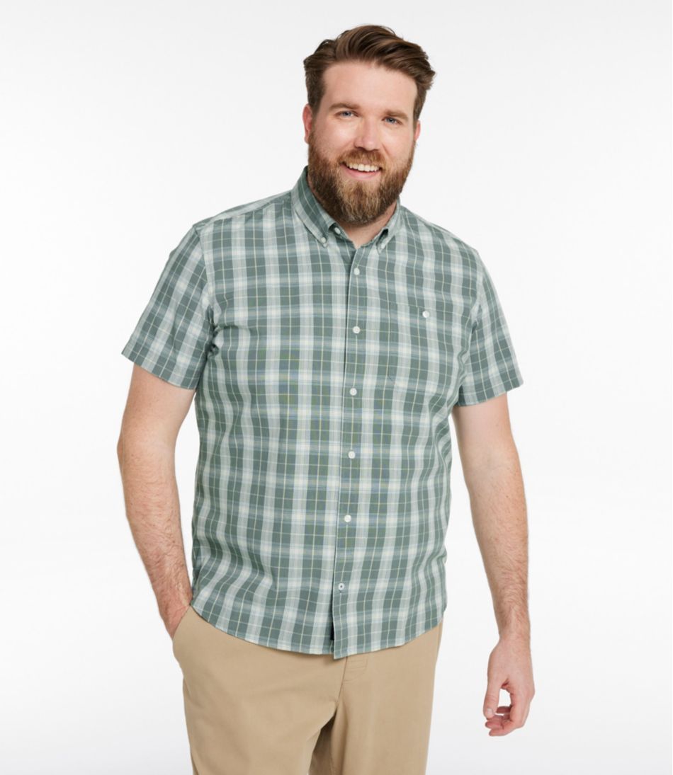 Men's Comfort Stretch® Chambray Shirt, Slightly Fitted Untucked Fit, Short-Sleeve, Plaid | L.L.Bean
