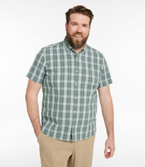 Men's Comfort Stretch® Chambray Shirt, Slightly Fitted Untucked Fit, Short-Sleeve, Plaid | L.L.Bean