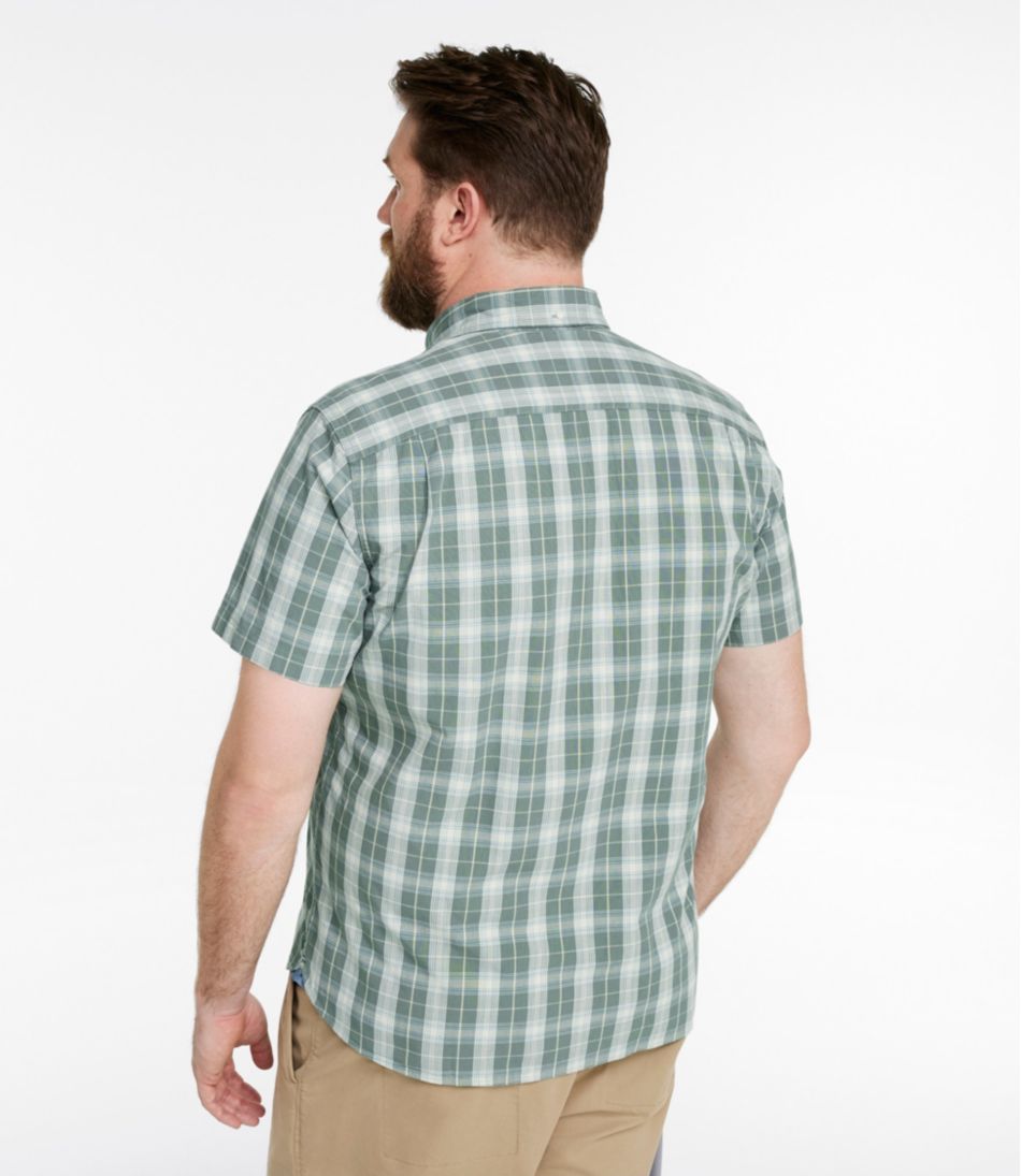 Men's Comfort Stretch® Chambray Shirt, Slightly Fitted Untucked Fit, Short-Sleeve, Plaid | L.L.Bean