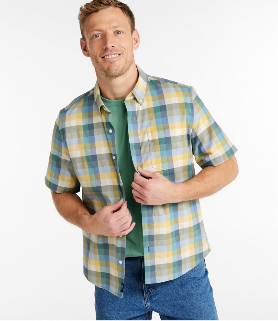 Men's Comfort Stretch® Oxford, Slightly Fitted Untucked Fit, Short-Sleeve, Plaid | L.L.Bean