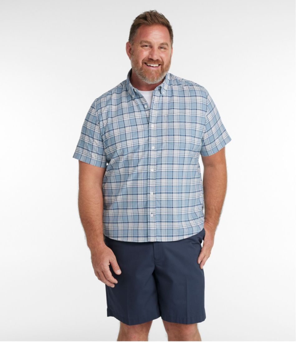 Men's Comfort Stretch® Oxford, Slightly Fitted Untucked Fit, Short-Sleeve, Plaid | L.L.Bean