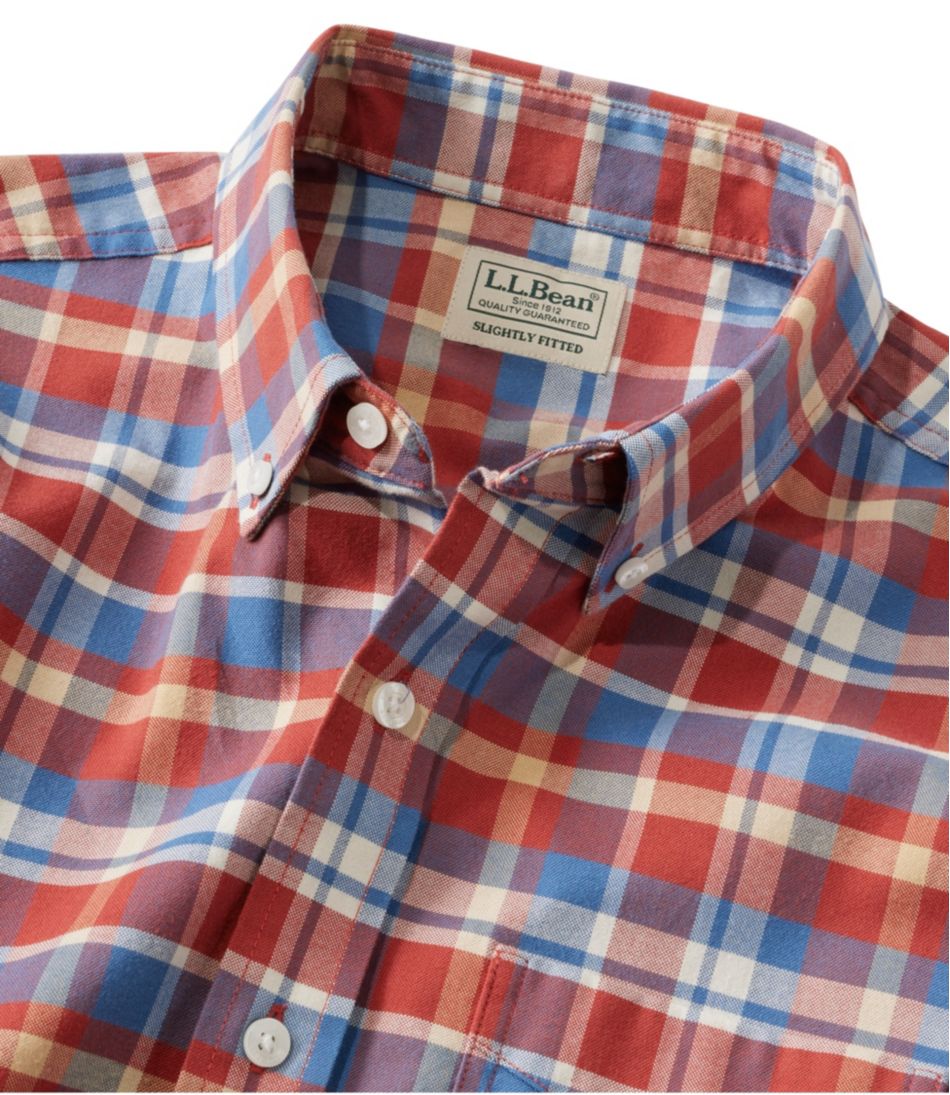 Men's Comfort Stretch® Oxford, Slightly Fitted Untucked Fit, Short-Sleeve, Plaid | L.L.Bean
