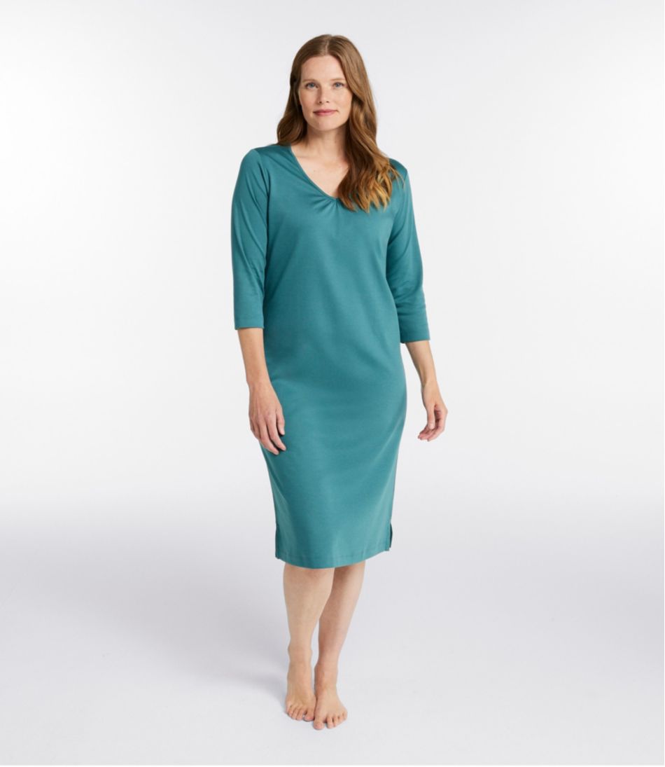Women's Supima Cotton Nightgown, V-Neck Three-Quarter-Sleeve | L.L.Bean