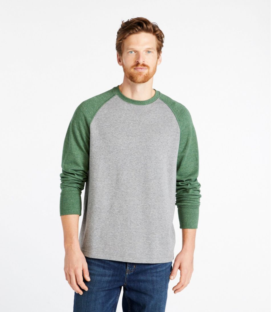 Men's Washed Cotton Double-Knit Crewneck, Slightly Fitted Long-Sleeve Colorblock | L.L.Bean