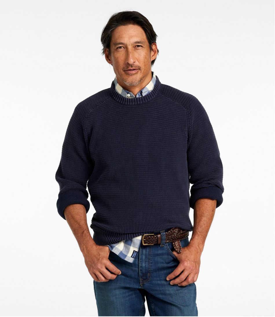 Men's Sunwashed Textured Cotton Sweater, Crewneck | L.L.Bean
