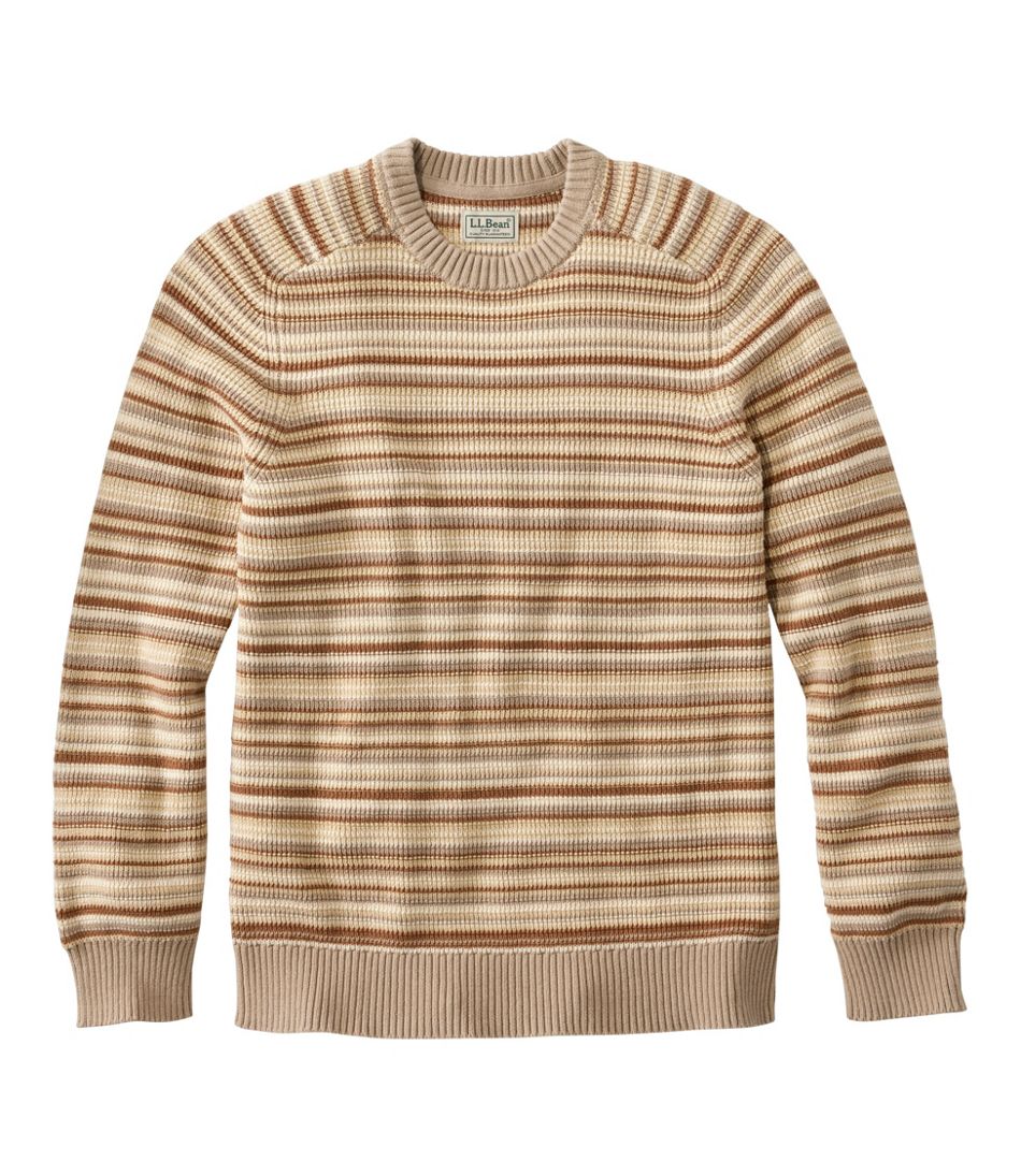Men's Sunwashed Textured Cotton Sweater, Crewneck, Stripe | L.L.Bean