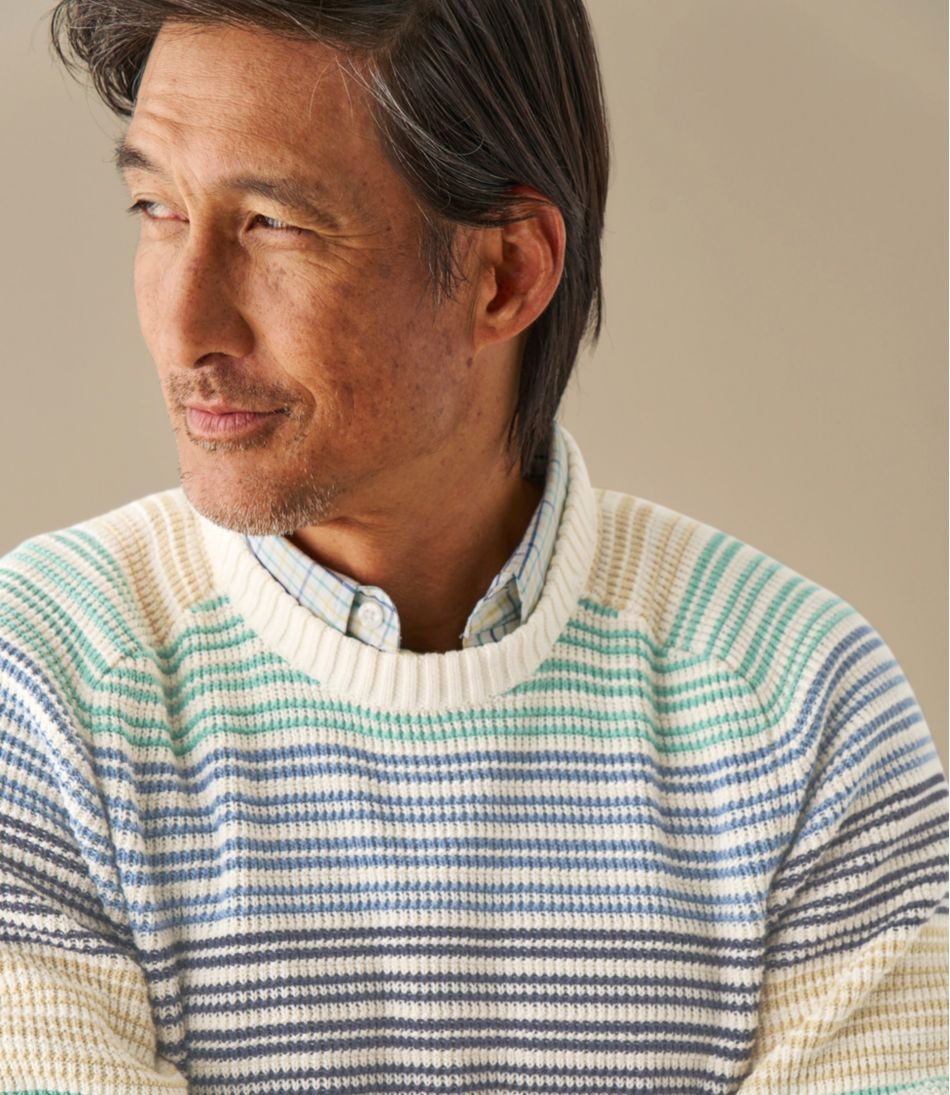 Men's Sunwashed Textured Cotton Sweater, Crewneck, Stripe | L.L.Bean