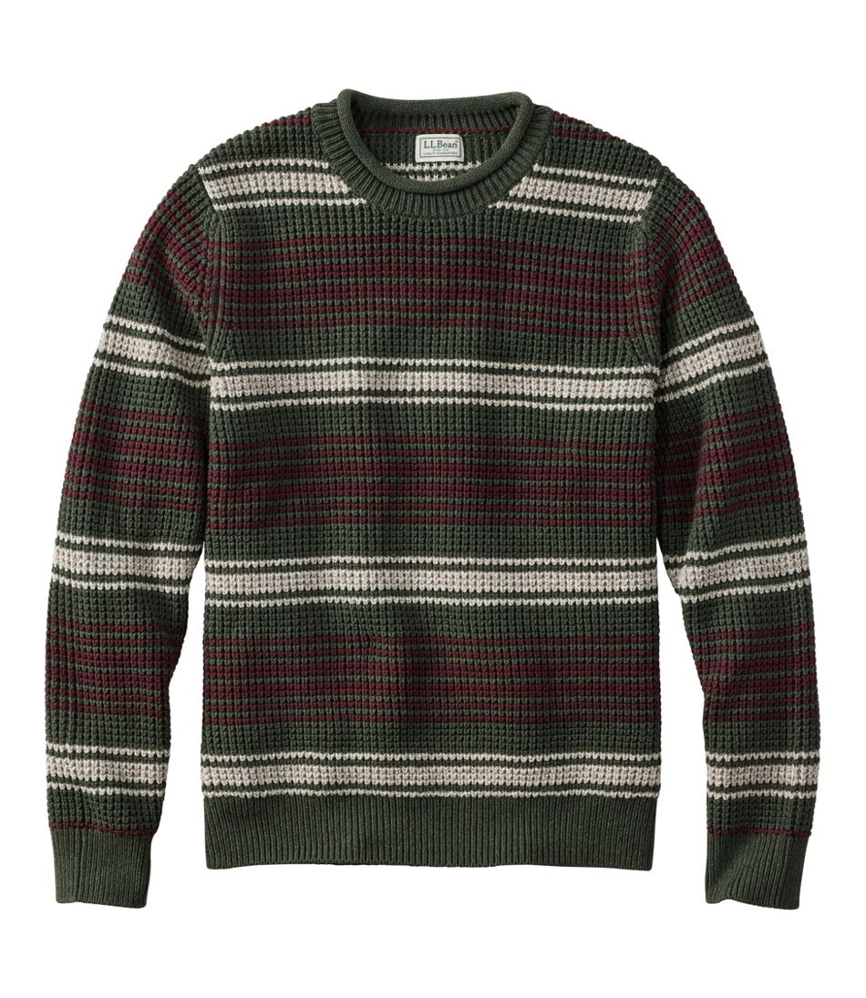 Men's Organic Cotton Waffle Sweater, Rollneck Crew, Stripe | L.L.Bean