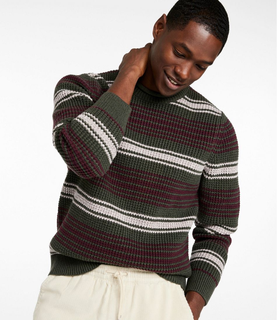 Men's Organic Cotton Waffle Sweater, Rollneck Crew, Stripe | L.L.Bean
