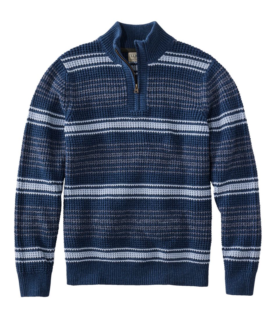 Men's Organic Cotton Waffle Sweater, Quarter Zip, Stripe | L.L.Bean