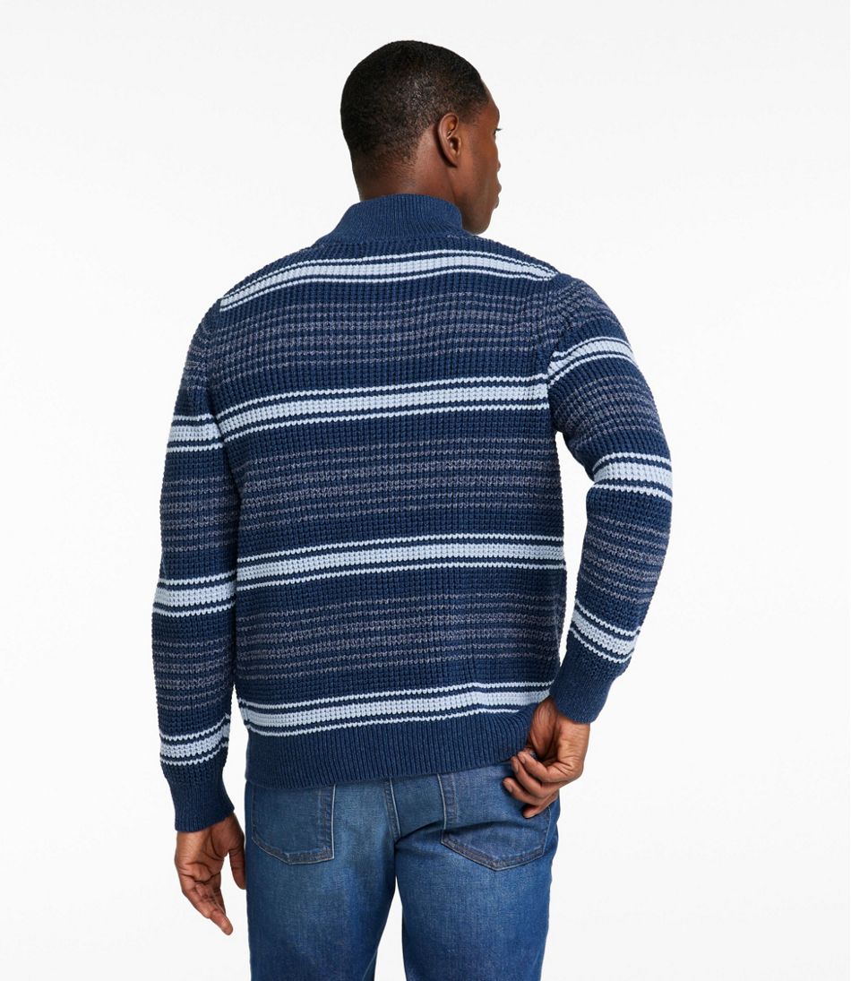 Men's Organic Cotton Waffle Sweater, Quarter Zip, Stripe | L.L.Bean