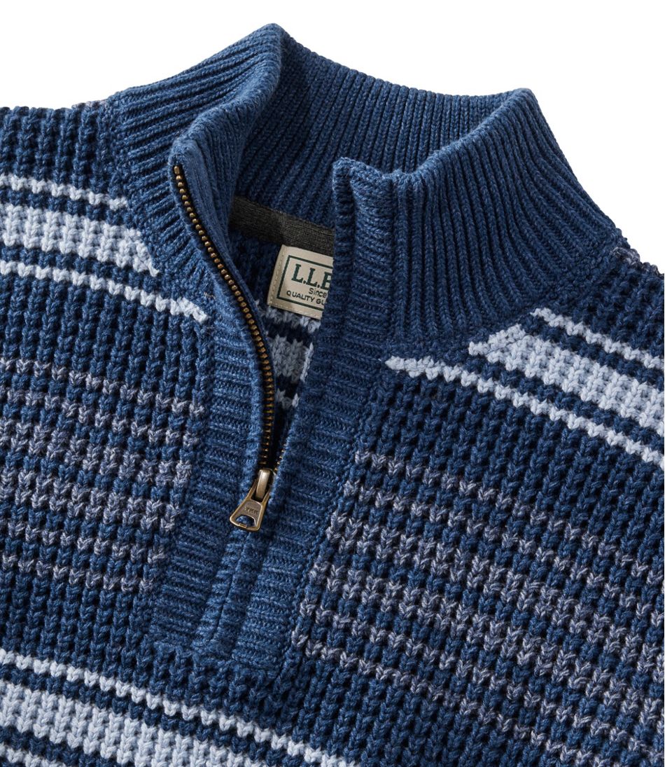 Men's Organic Cotton Waffle Sweater, Quarter Zip, Stripe | L.L.Bean