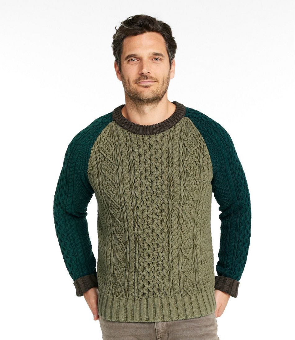Men's Signature Cotton Fisherman Sweater, Crewneck, Colorblock | L.L.Bean