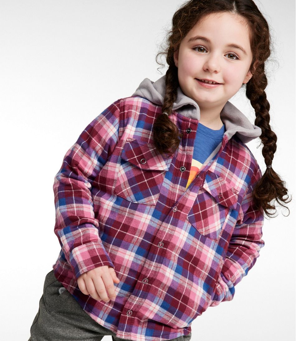 Kids' Fleece-Lined Flannel Shirt, Hooded Plaid | L.L.Bean