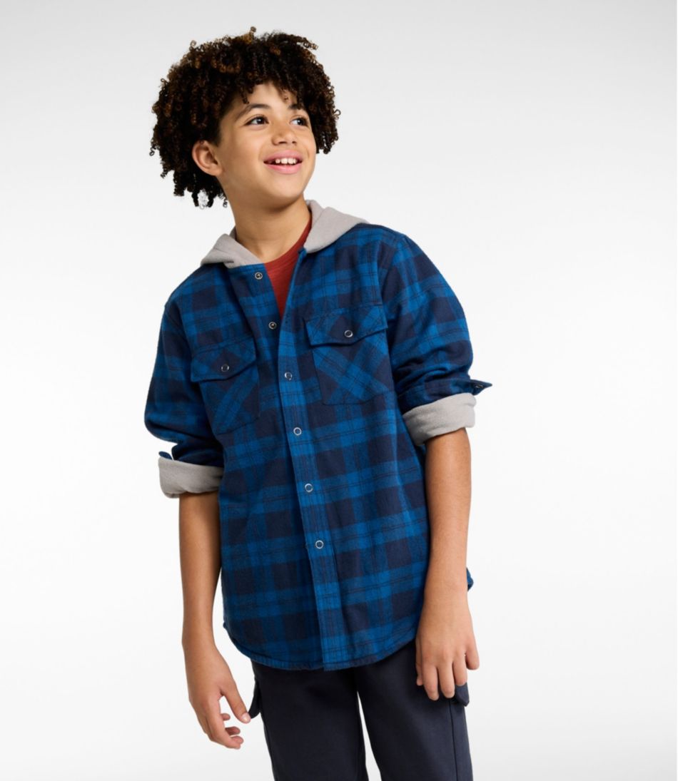 Kids' Fleece-Lined Flannel Shirt, Hooded Plaid | L.L.Bean