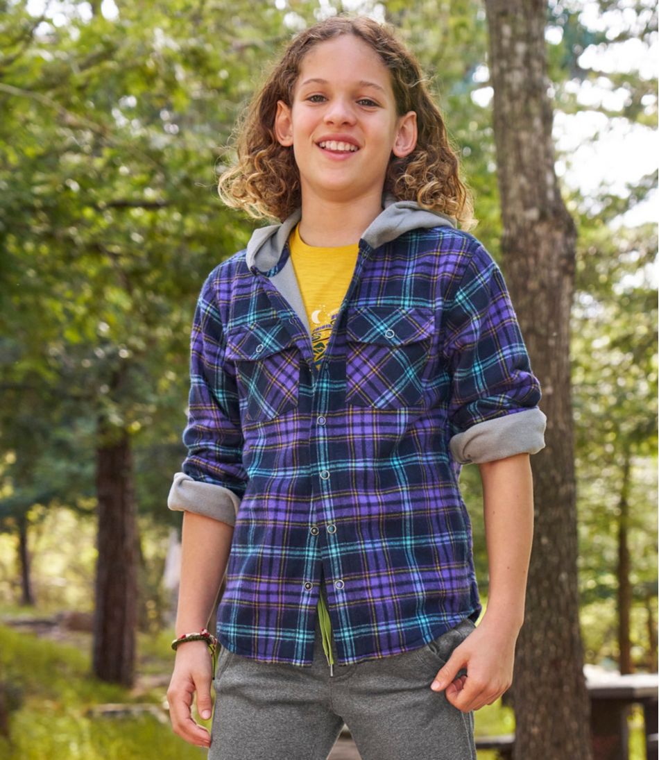 Kids' Fleece-Lined Flannel Shirt, Hooded Plaid | L.L.Bean